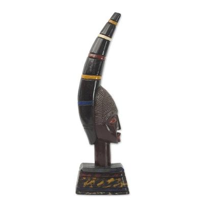 Alternate image for Ghanaian Sese Wood Mask Sculpture with Aluminum Plating Odo Mask