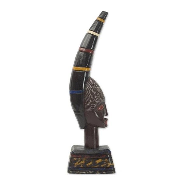 Alternate image for Ghanaian Sese Wood Mask Sculpture with Aluminum Plating Odo Mask