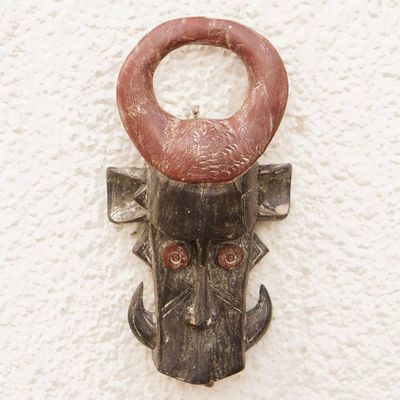 Alternate image for Alligator-Themed African Sese Wood Mask in Brown and Black Alligator Head