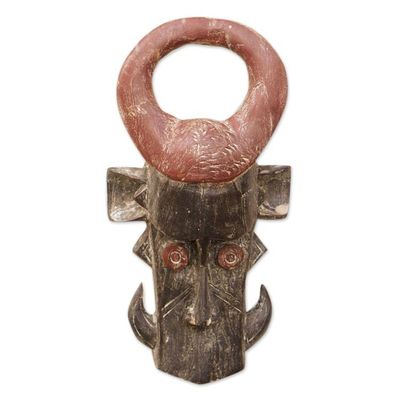 Alternate image for Alligator-Themed African Sese Wood Mask in Brown and Black Alligator Head