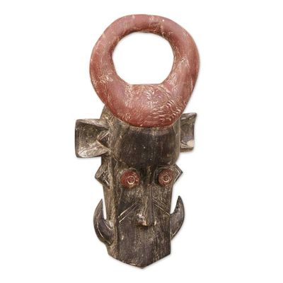 Alternate image for Alligator-Themed African Sese Wood Mask in Brown and Black Alligator Head