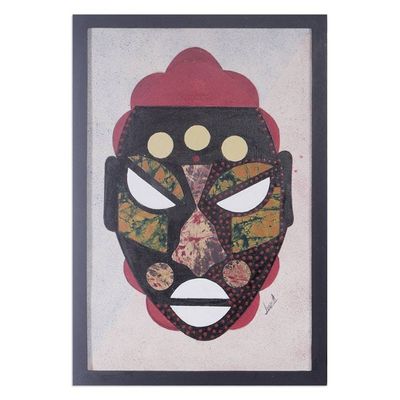 Primary image for African Mask Batik Cotton Collage from West Africa Sunrise Mask