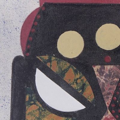 Alternate image for African Mask Batik Cotton Collage from West Africa Sunrise Mask