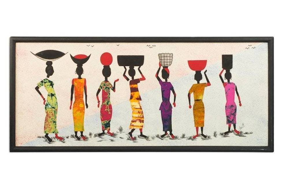 Signed Batik Painting of Market Women from Ghana 'African Traders'