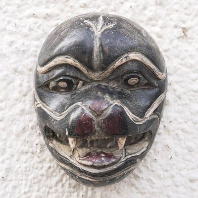 Alternate image for Hand Carved Wood Tiger Mask from West Africa Grinning Wild Cat