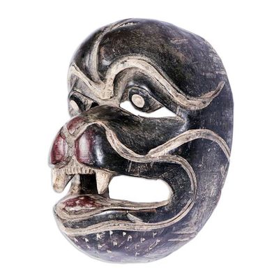 Alternate image for Hand Carved Wood Tiger Mask from West Africa Grinning Wild Cat