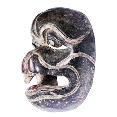 Alternate image for Hand Carved Wood Tiger Mask from West Africa Grinning Wild Cat