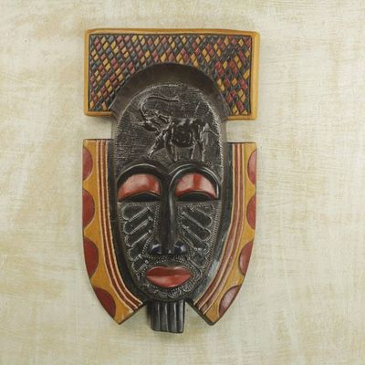 Alternate image for Hand Carved Hand Painted Sese Wood Aluminum African Mask Osunu