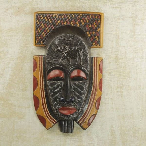 Alternate image for Hand Carved Hand Painted Sese Wood Aluminum African Mask Osunu