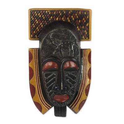 Alternate image for Hand Carved Hand Painted Sese Wood Aluminum African Mask Osunu