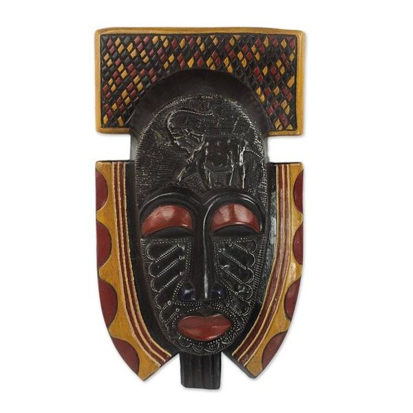 Alternate image for Hand Carved Hand Painted Sese Wood Aluminum African Mask Osunu