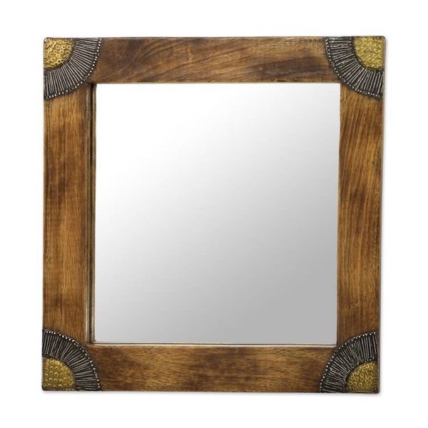 Alternate image for Sese Wood Aluminum and Brass Square Wall Mirror 13 In Charming Image