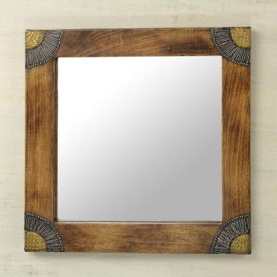 Alternate image for Sese Wood Aluminum and Brass Square Wall Mirror 13 In Charming Image