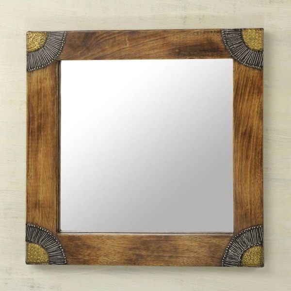 Alternate image for Sese Wood Aluminum and Brass Square Wall Mirror 13 In Charming Image