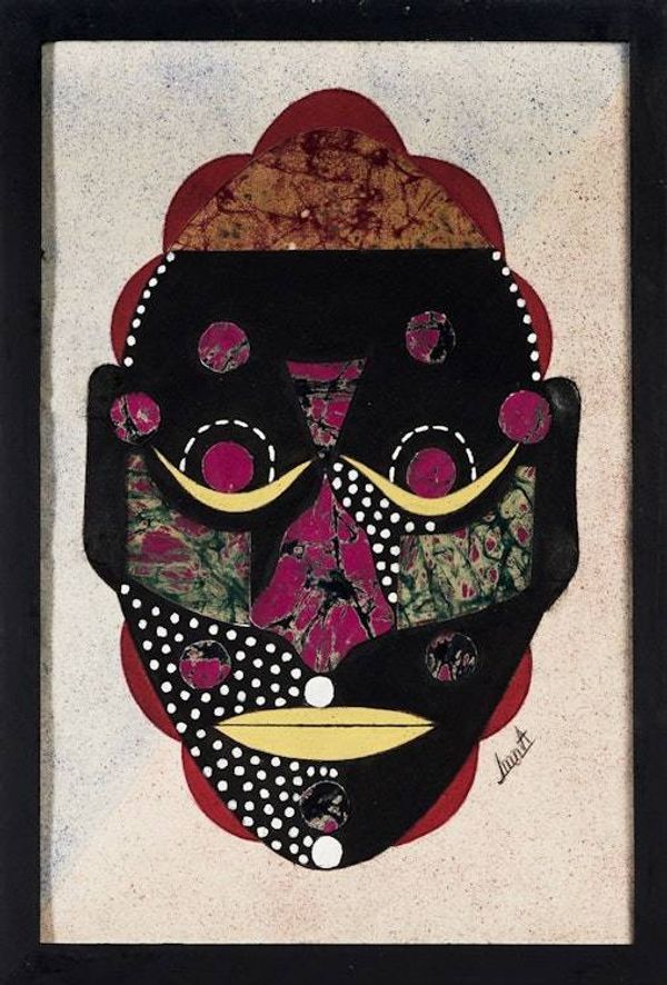 Alternate image for Hand-painted Ghanaian Cotton Batik Collage Wall Art Sunset Mask