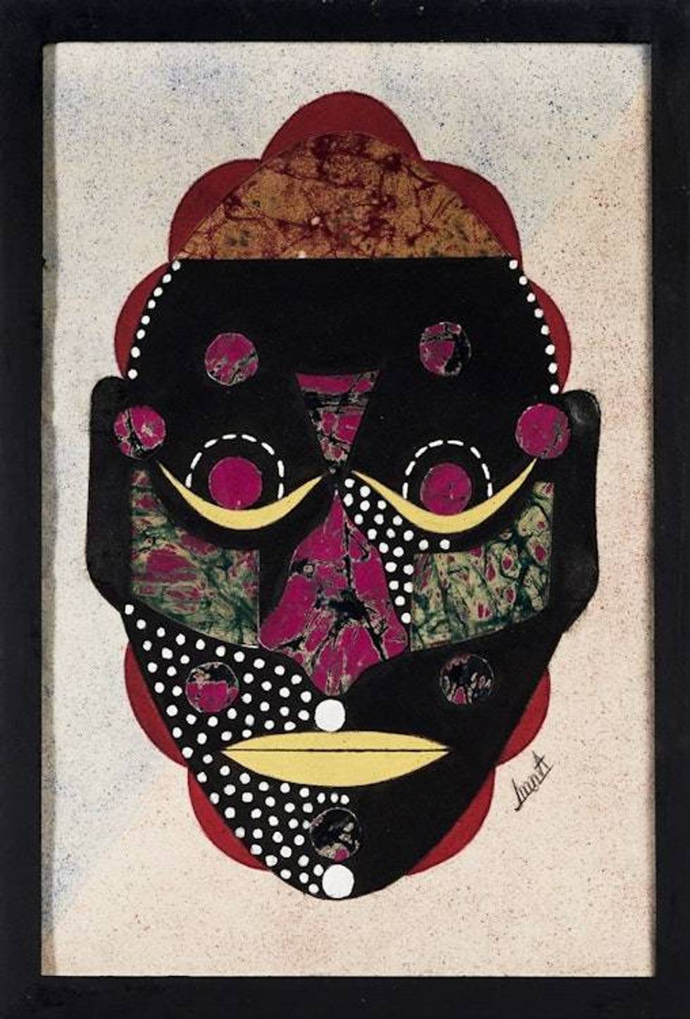 Hand-painted Ghanaian Cotton Batik Collage Wall Art 'Sunset Mask'