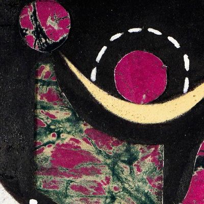 Alternate image for Hand-painted Ghanaian Cotton Batik Collage Wall Art Sunset Mask