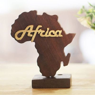 Alternate image for Hand-Carved Polished Ebony Wood Sculpture of Africas Map Beloved Africa