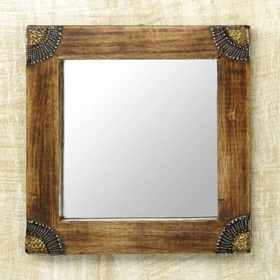 Alternate image for Sese Wood Aluminum and Brass Square Wall Mirror 9 In Charming Image
