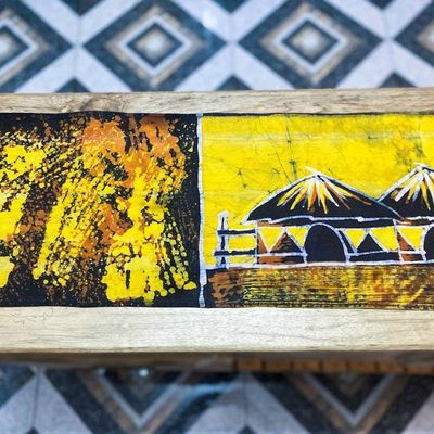 Alternate image for Village Themed Batik Cotton Table Runner from Ghana Aklowa I