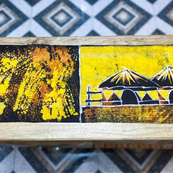 Alternate image for Village Themed Batik Cotton Table Runner from Ghana Aklowa I