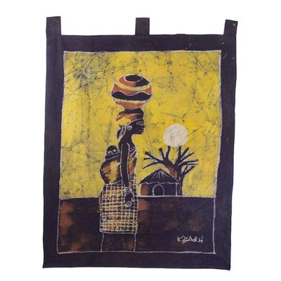 Alternate image for Handcrafted Batik Cotton Wall Hanging Woman from the Lakeside