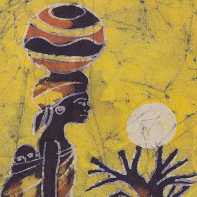 Alternate image for Handcrafted Batik Cotton Wall Hanging Woman from the Lakeside