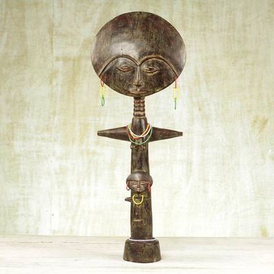 Alternate image for Wood and Recycled Glass Beaded Fertility Doll from Ghana Akosua with Child