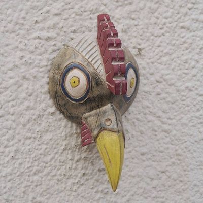 Alternate image for Handmade Rustic Ghanaian Sese Wood Mask Carved by Artisan Bird-Headed