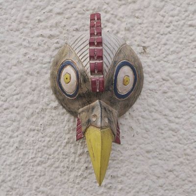 Alternate image for Handmade Rustic Ghanaian Sese Wood Mask Carved by Artisan Bird-Headed