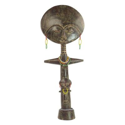 Alternate image for Wood and Recycled Glass Beaded Fertility Doll from Ghana Akosua with Child