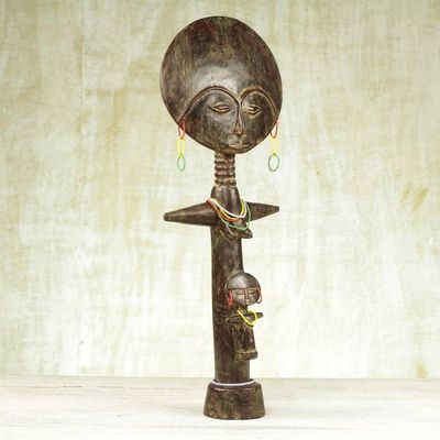 Alternate image for Wood and Recycled Glass Beaded Fertility Doll from Ghana Akosua with Child