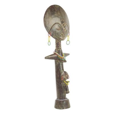 Alternate image for Wood and Recycled Glass Beaded Fertility Doll from Ghana Akosua with Child