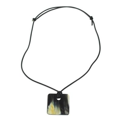 Alternate image for Handmade Square Bull Horn Pendant Necklace with Leather Cord Breeze