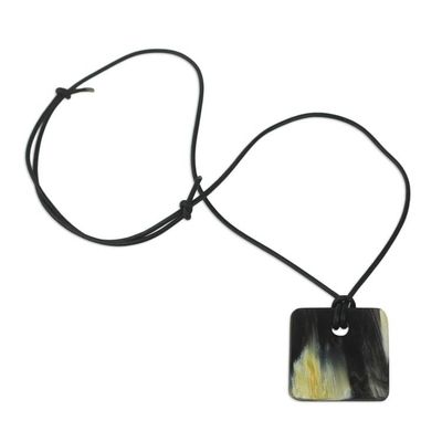Alternate image for Handmade Square Bull Horn Pendant Necklace with Leather Cord Breeze