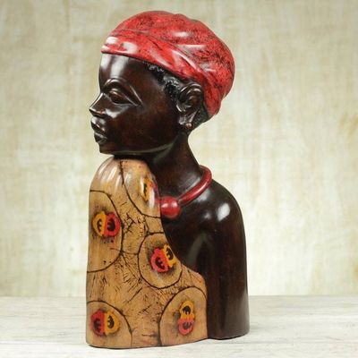 Alternate image for Carved Sese Wood Sculpture of an African Woman from Ghana Profile of a Queen