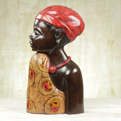 Alternate image for Carved Sese Wood Sculpture of an African Woman from Ghana Profile of a Queen