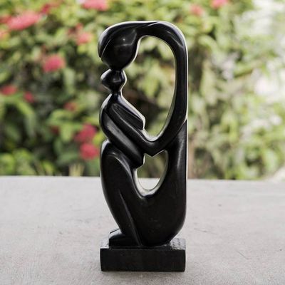 Primary image for Handmade Ghanaian Mother and Child Ebony Wood Sculpture Maternal Devotion