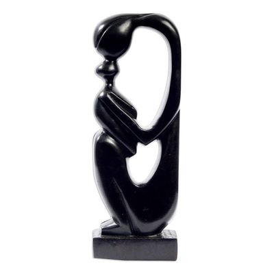 Alternate image for Handmade Ghanaian Mother and Child Ebony Wood Sculpture Maternal Devotion