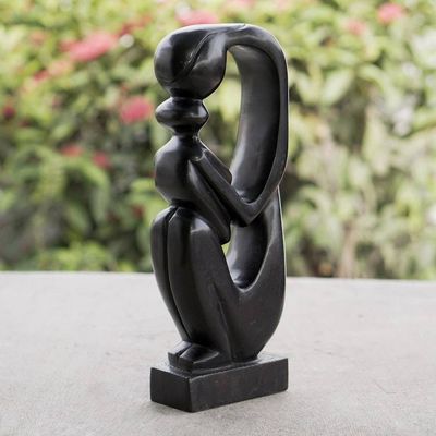 Alternate image for Handmade Ghanaian Mother and Child Ebony Wood Sculpture Maternal Devotion