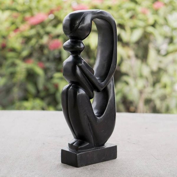 Alternate image for Handmade Ghanaian Mother and Child Ebony Wood Sculpture Maternal Devotion