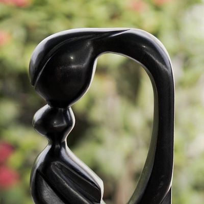 Alternate image for Handmade Ghanaian Mother and Child Ebony Wood Sculpture Maternal Devotion