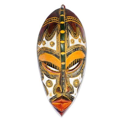 Alternate image for Ghanaian Wood Wall Mask with Embossed Aluminum Accents Kinga ya Upendo