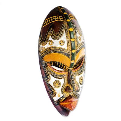 Alternate image for Ghanaian Wood Wall Mask with Embossed Aluminum Accents Kinga ya Upendo