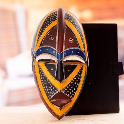 Alternate image for Colorful Sese African Wood Wall Mask Hand-Painted in Ghana Mafanikio
