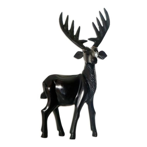 Alternate image for West African Ebony Polished Carved Brown Deer Sculpture Curious Deer