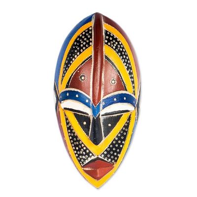 Alternate image for Colorful Sese African Wood Wall Mask Hand-Painted in Ghana Mafanikio