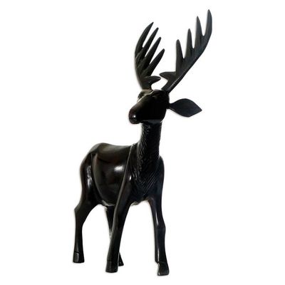 Alternate image for West African Ebony Polished Carved Brown Deer Sculpture Curious Deer