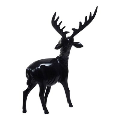 Alternate image for West African Ebony Polished Carved Brown Deer Sculpture Curious Deer