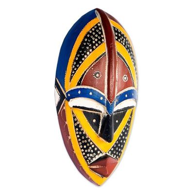 Alternate image for Colorful Sese African Wood Wall Mask Hand-Painted in Ghana Mafanikio